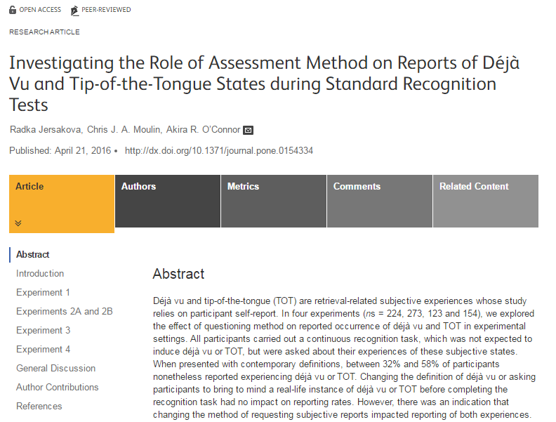 PlosOne Deja vu Paper